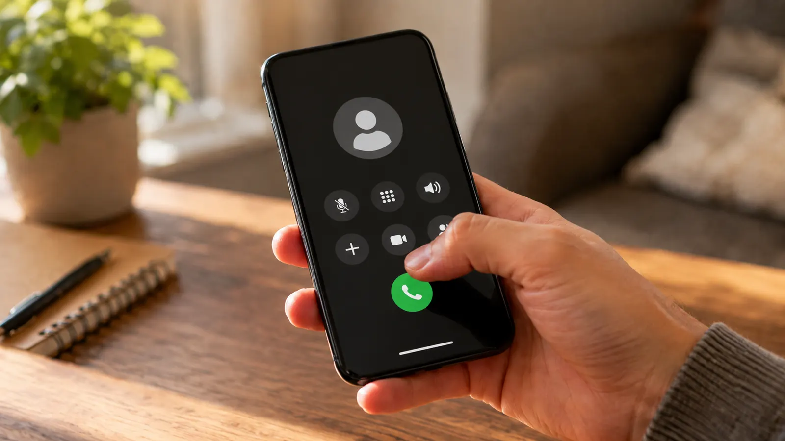 Main appuyant sur le bouton d’appel d’un smartphone.