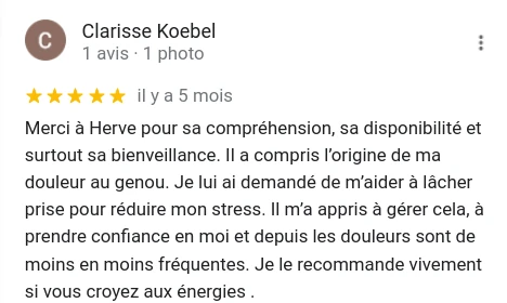 Témoignage de Clarisse concernant Hervé Kienlen - thérapeute énergéticien